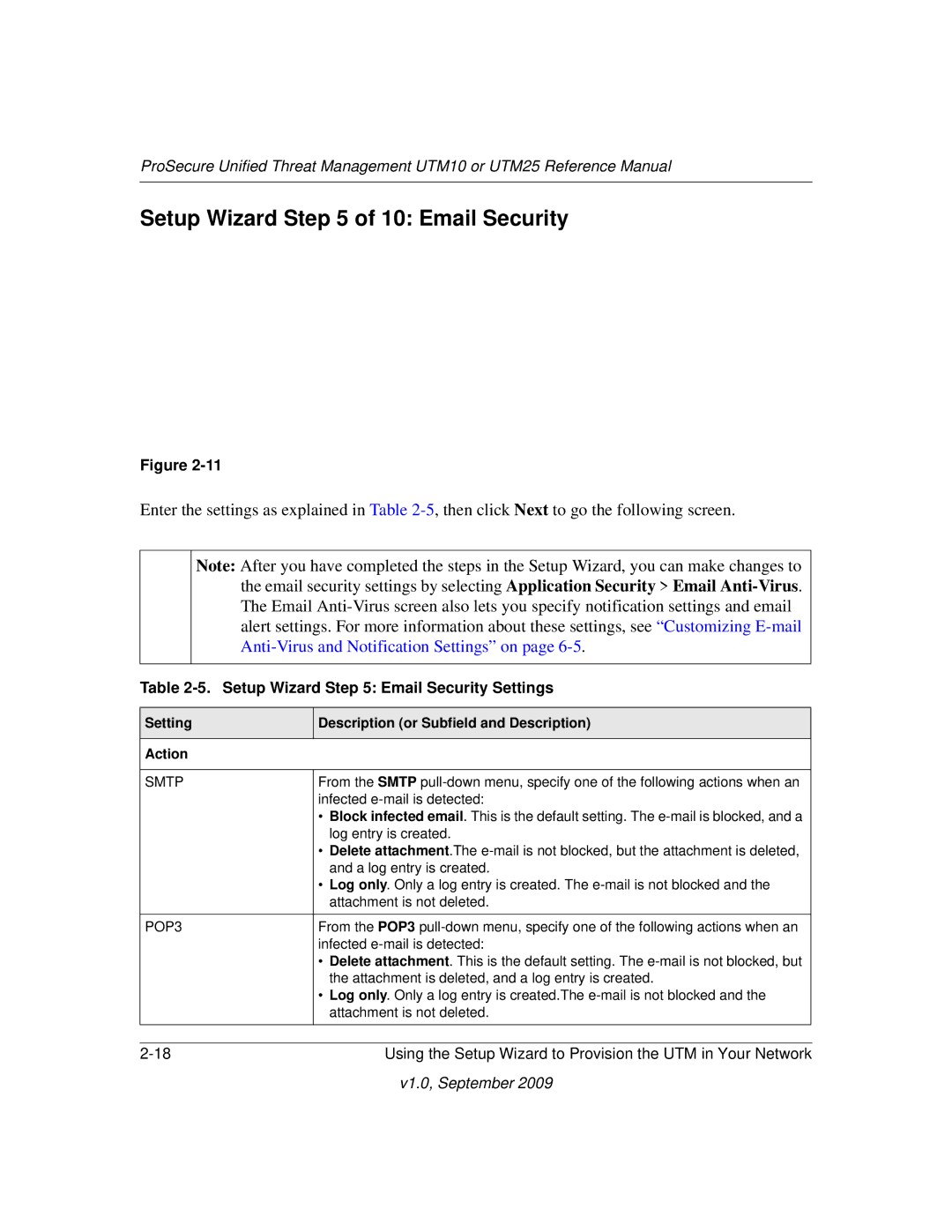 NETGEAR UTM25EW-100NAS, UTM25-100NAS manual Setup Wizard of 10 Email Security, Setup Wizard Email Security Settings 