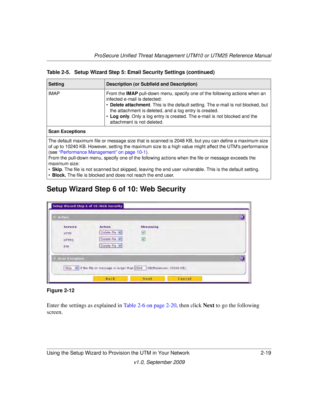 NETGEAR UTM25-100NAS, UTM10EW-100NAS, UTM25EW-100NAS manual Setup Wizard of 10 Web Security, Scan Exceptions 