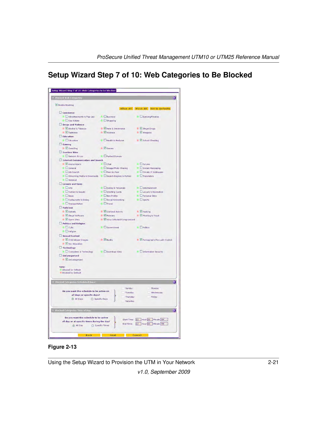 NETGEAR UTM25EW-100NAS, UTM25-100NAS, UTM10EW-100NAS manual Setup Wizard of 10 Web Categories to Be Blocked 