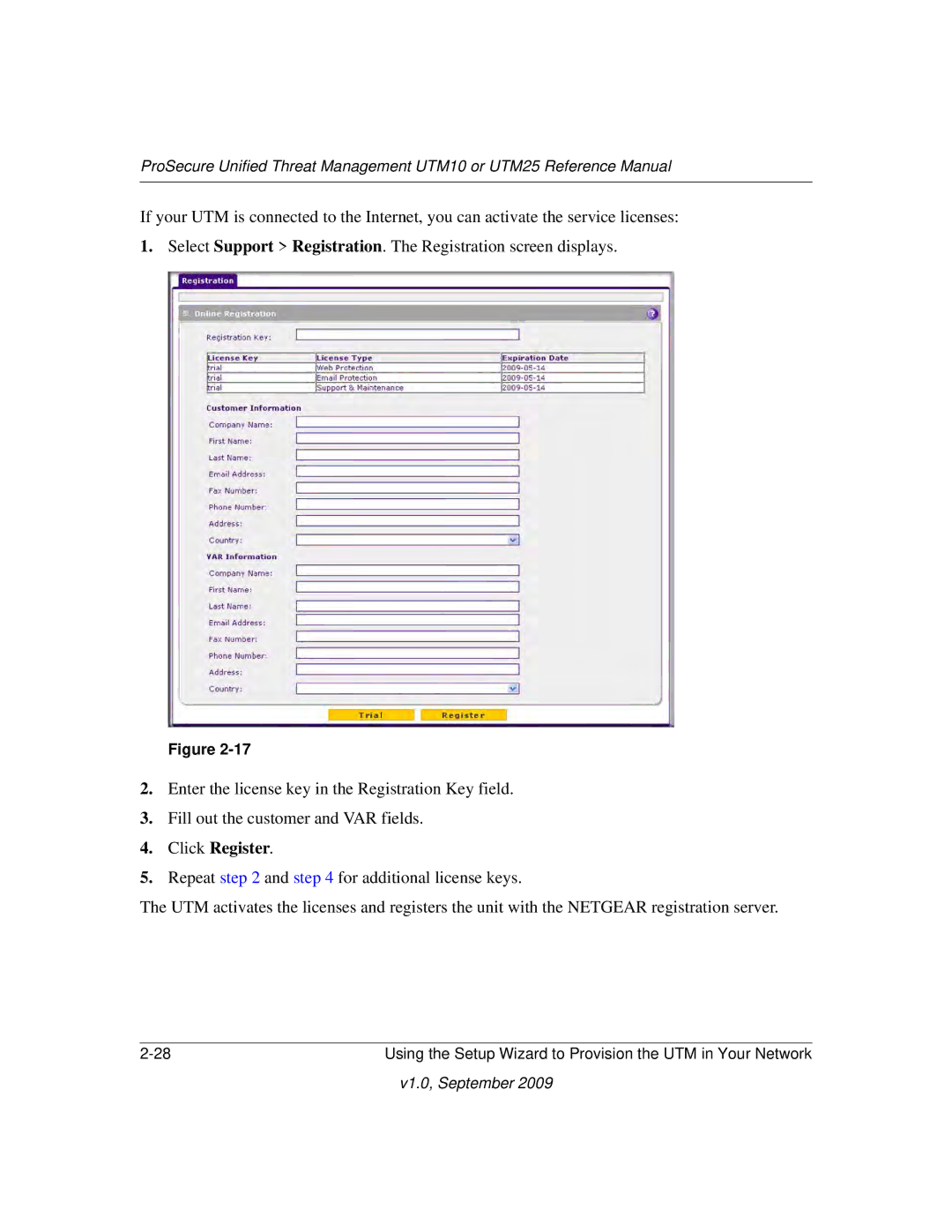 NETGEAR UTM25-100NAS, UTM10EW-100NAS, UTM25EW-100NAS manual Click Register 