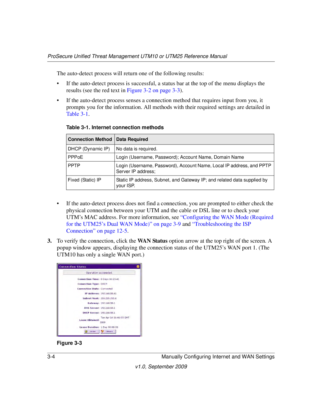 NETGEAR UTM25-100NAS, UTM10EW-100NAS, UTM25EW-100NAS Internet connection methods, Connection Method Data Required, Pptp 