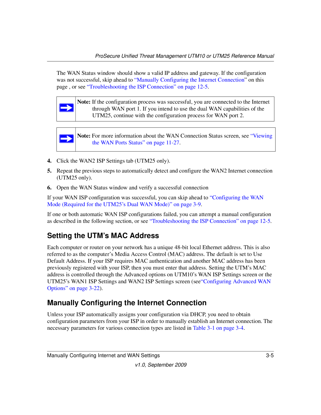 NETGEAR UTM10EW-100NAS, UTM25-100NAS manual Setting the UTM’s MAC Address, Manually Configuring the Internet Connection 