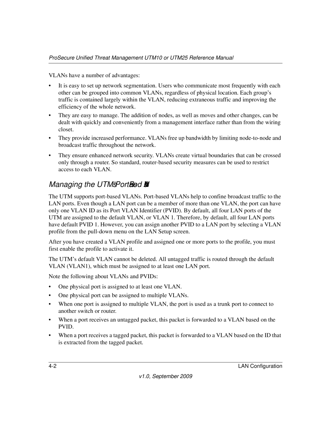 NETGEAR UTM10EW-100NAS, UTM25-100NAS, UTM25EW-100NAS manual Managing the UTM’s Port-Based VLANs 