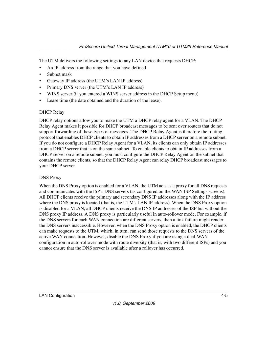 NETGEAR UTM10EW-100NAS, UTM25-100NAS, UTM25EW-100NAS manual Dhcp Relay, DNS Proxy 