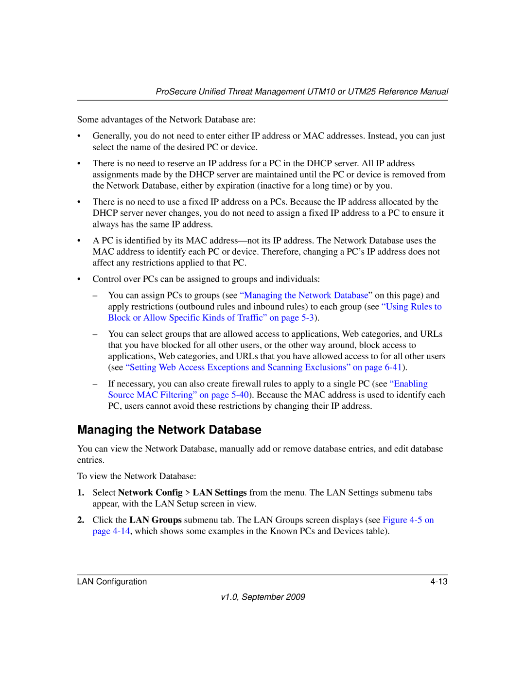 NETGEAR UTM25-100NAS, UTM10EW-100NAS, UTM25EW-100NAS manual Managing the Network Database 