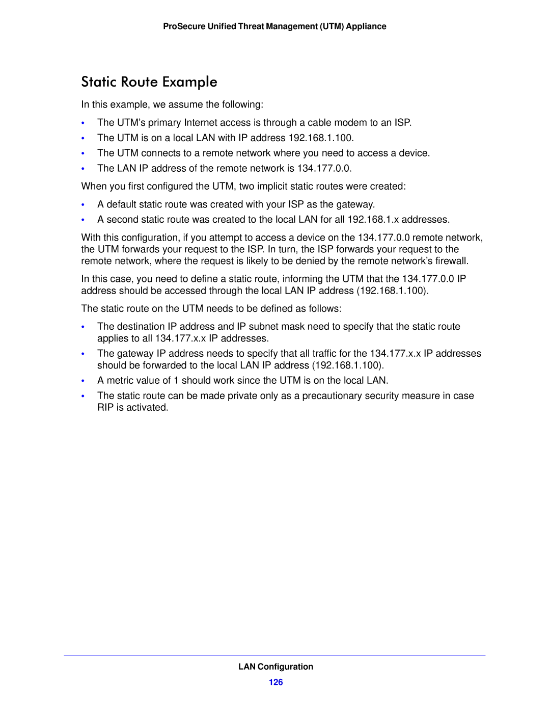 NETGEAR UTM5EW-100NAS, STM150EW-100NAS manual Static Route Example, 126 