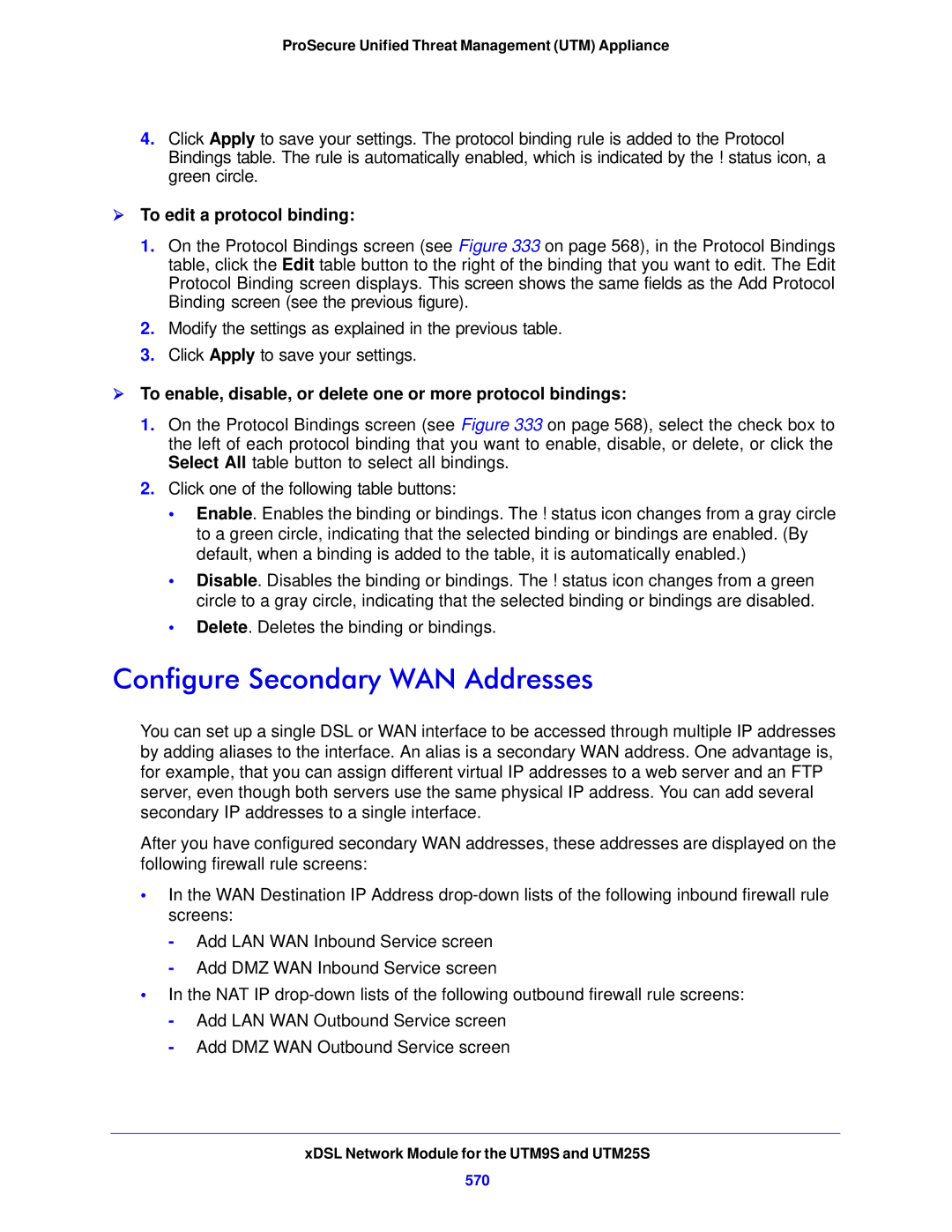 NETGEAR UTM5EW-100NAS, STM150EW-100NAS manual  To edit a protocol binding, 570 