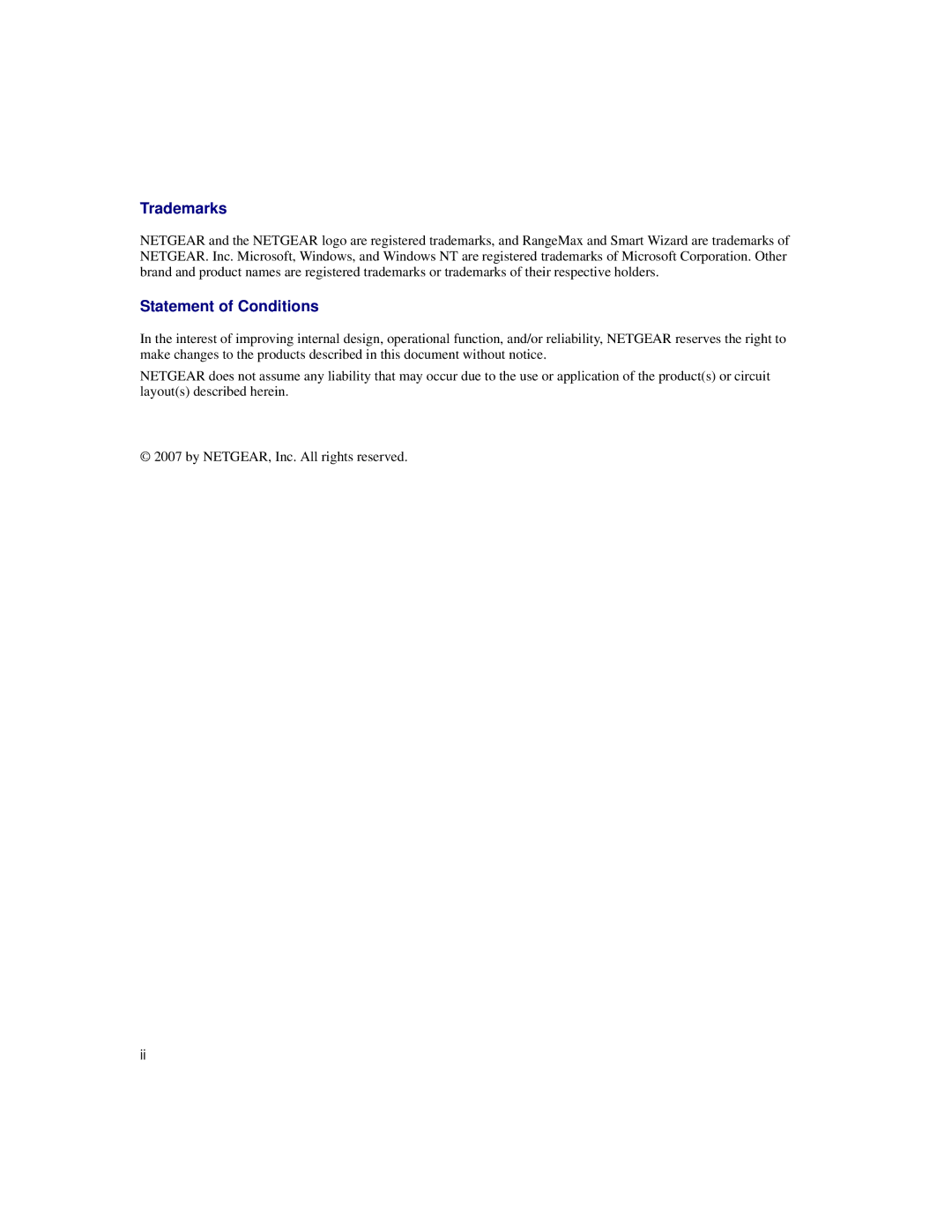 NETGEAR V1.0 manual Trademarks 