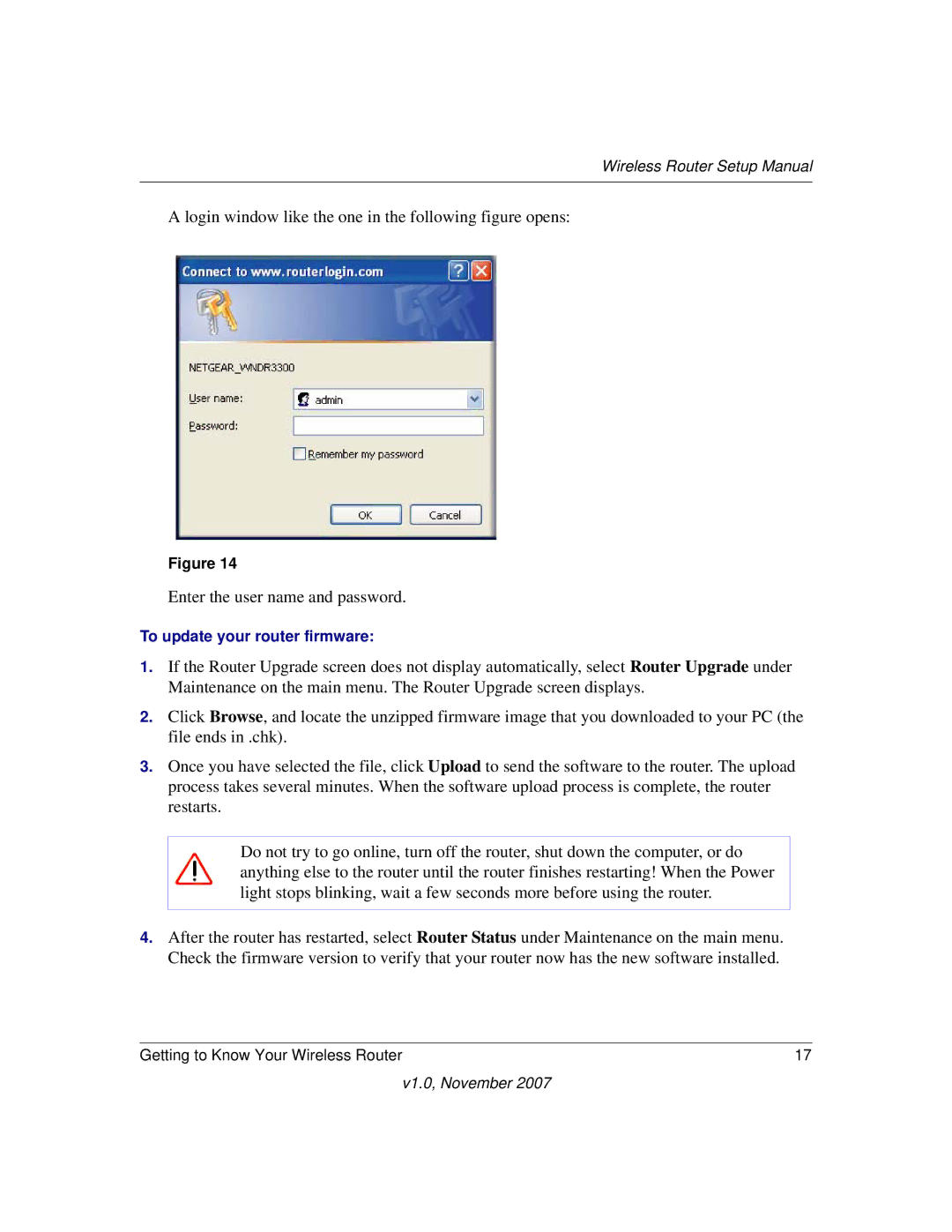 NETGEAR V1.0 manual To update your router firmware 