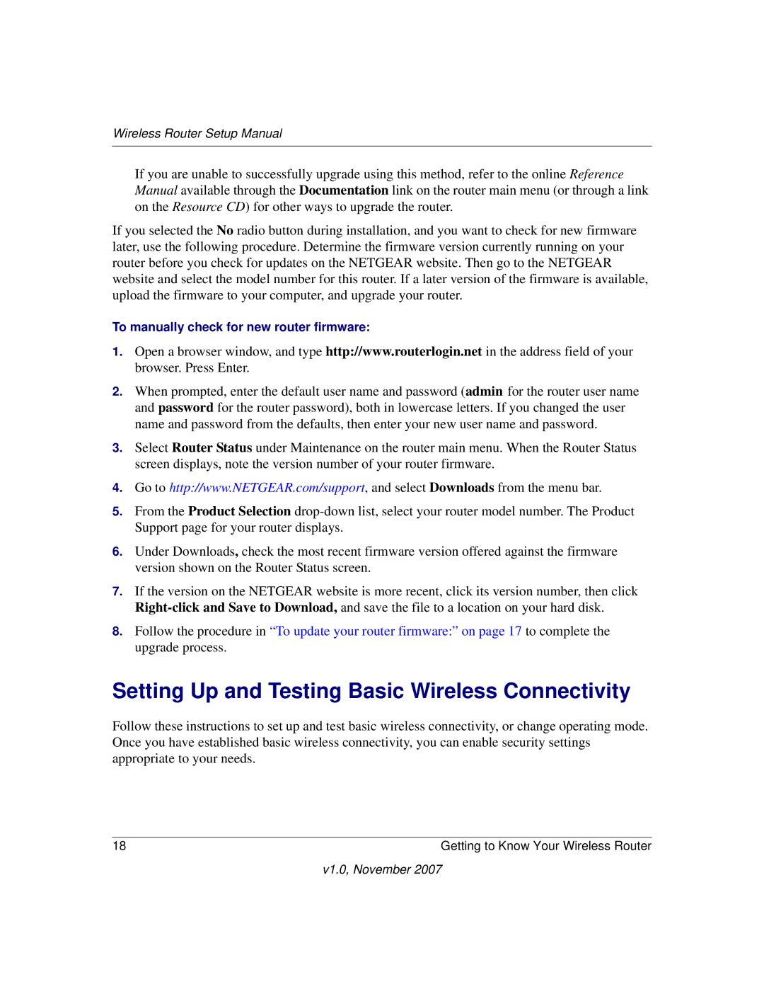 NETGEAR V1.0 manual Setting Up and Testing Basic Wireless Connectivity 