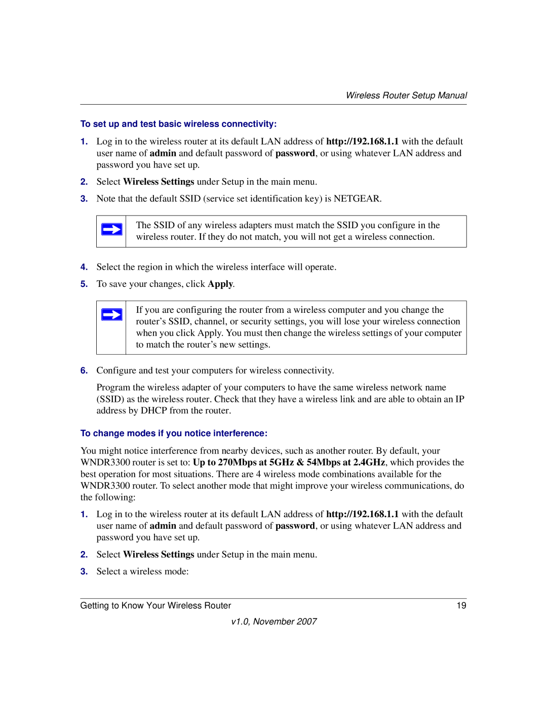 NETGEAR V1.0 manual To set up and test basic wireless connectivity 