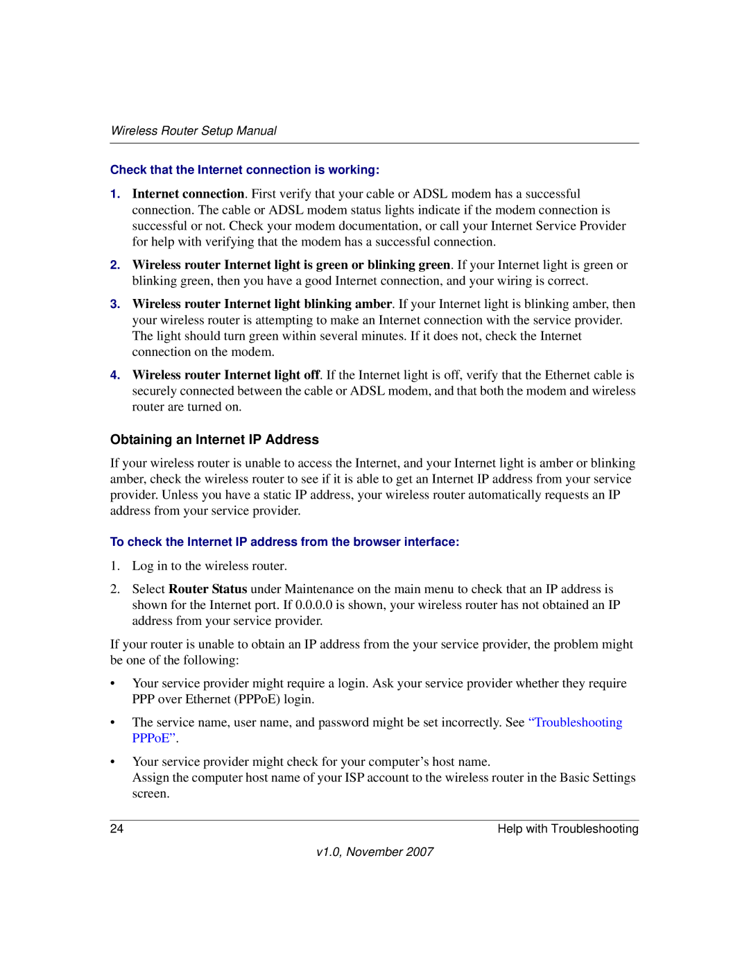 NETGEAR V1.0 manual Obtaining an Internet IP Address 