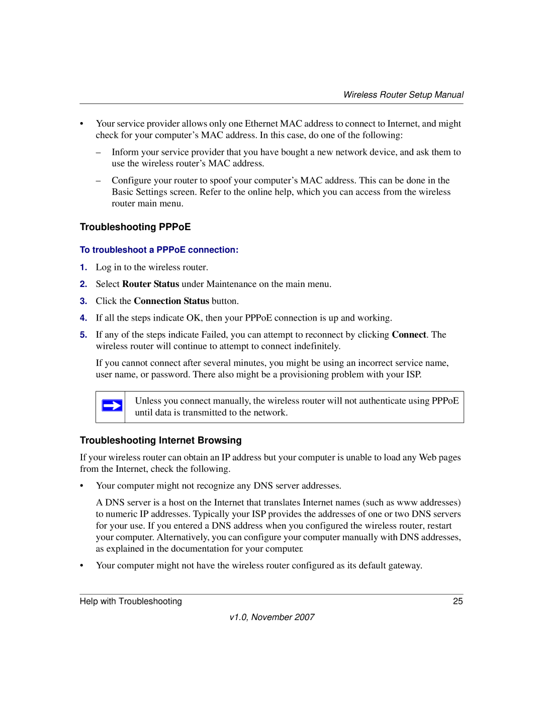 NETGEAR V1.0 manual Troubleshooting PPPoE 