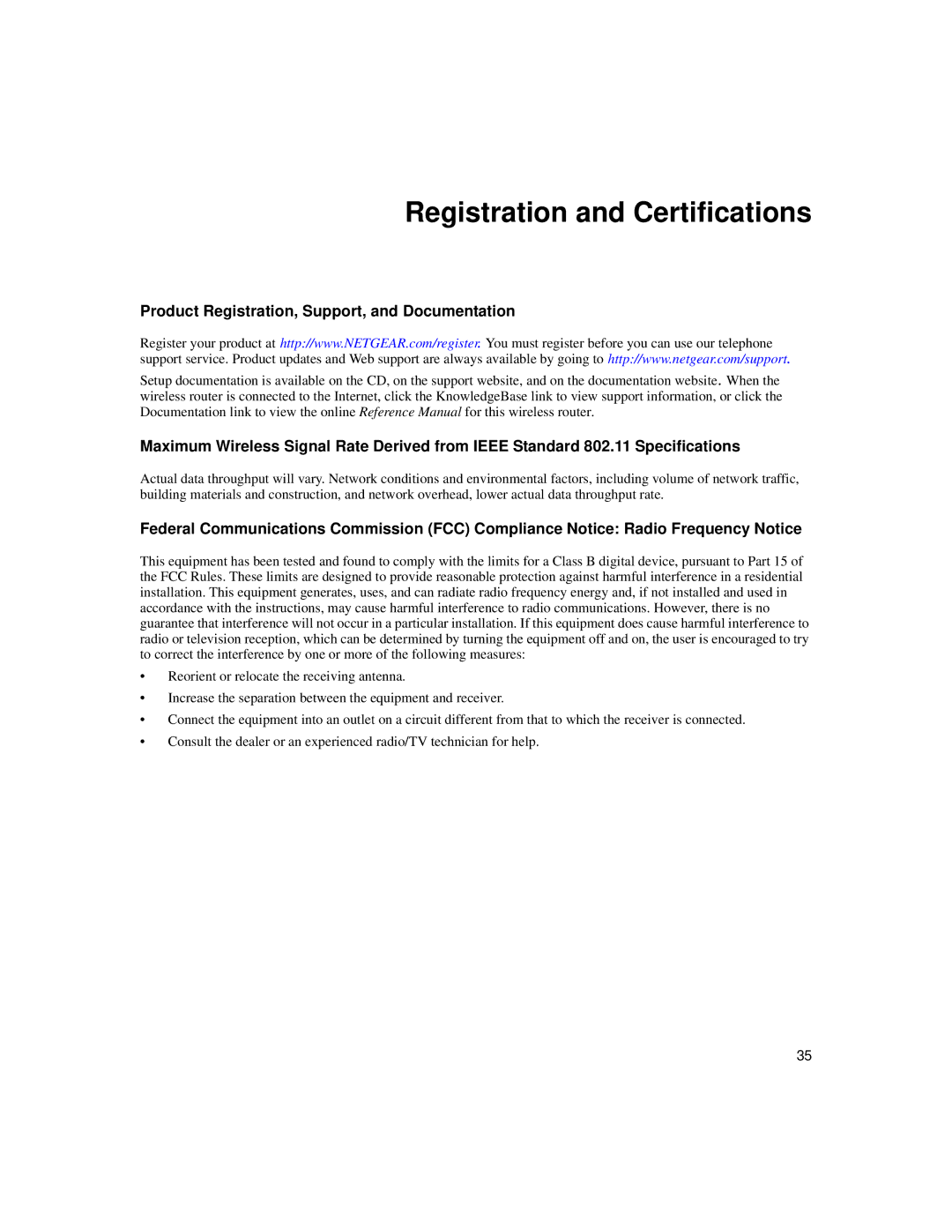 NETGEAR V1.0 manual Registration and Certifications 