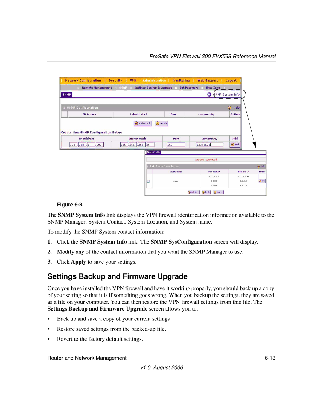 NETGEAR VPN Firewall 200 FVX538 manual Settings Backup and Firmware Upgrade 