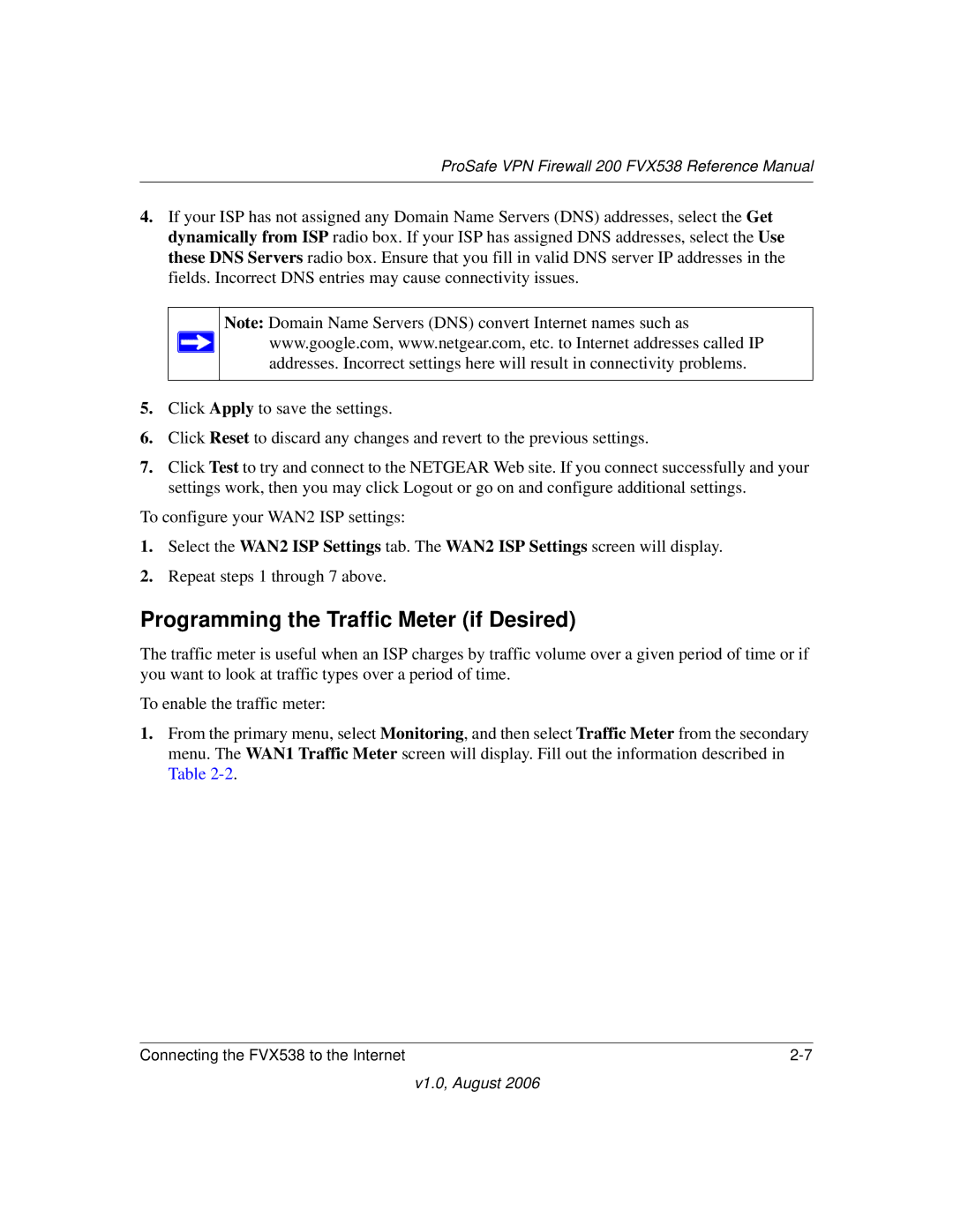 NETGEAR VPN Firewall 200 FVX538 manual Programming the Traffic Meter if Desired 