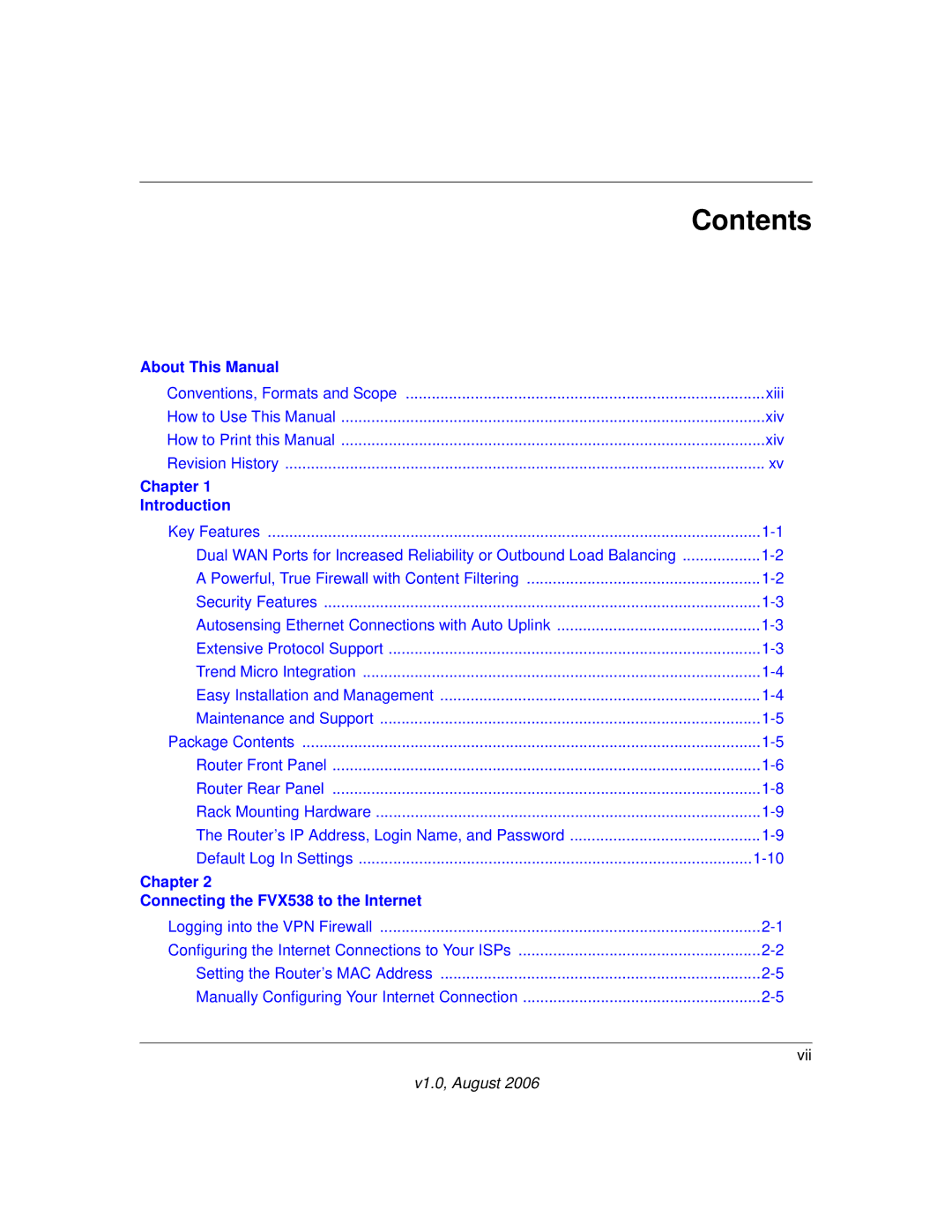 NETGEAR VPN Firewall 200 FVX538 manual Contents 