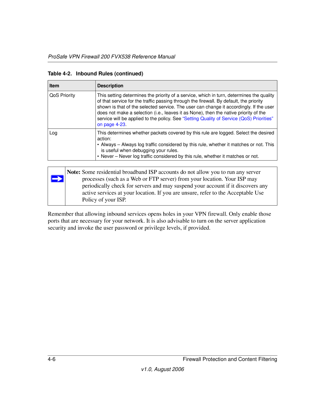 NETGEAR VPN Firewall 200 FVX538 manual Inbound Rules 