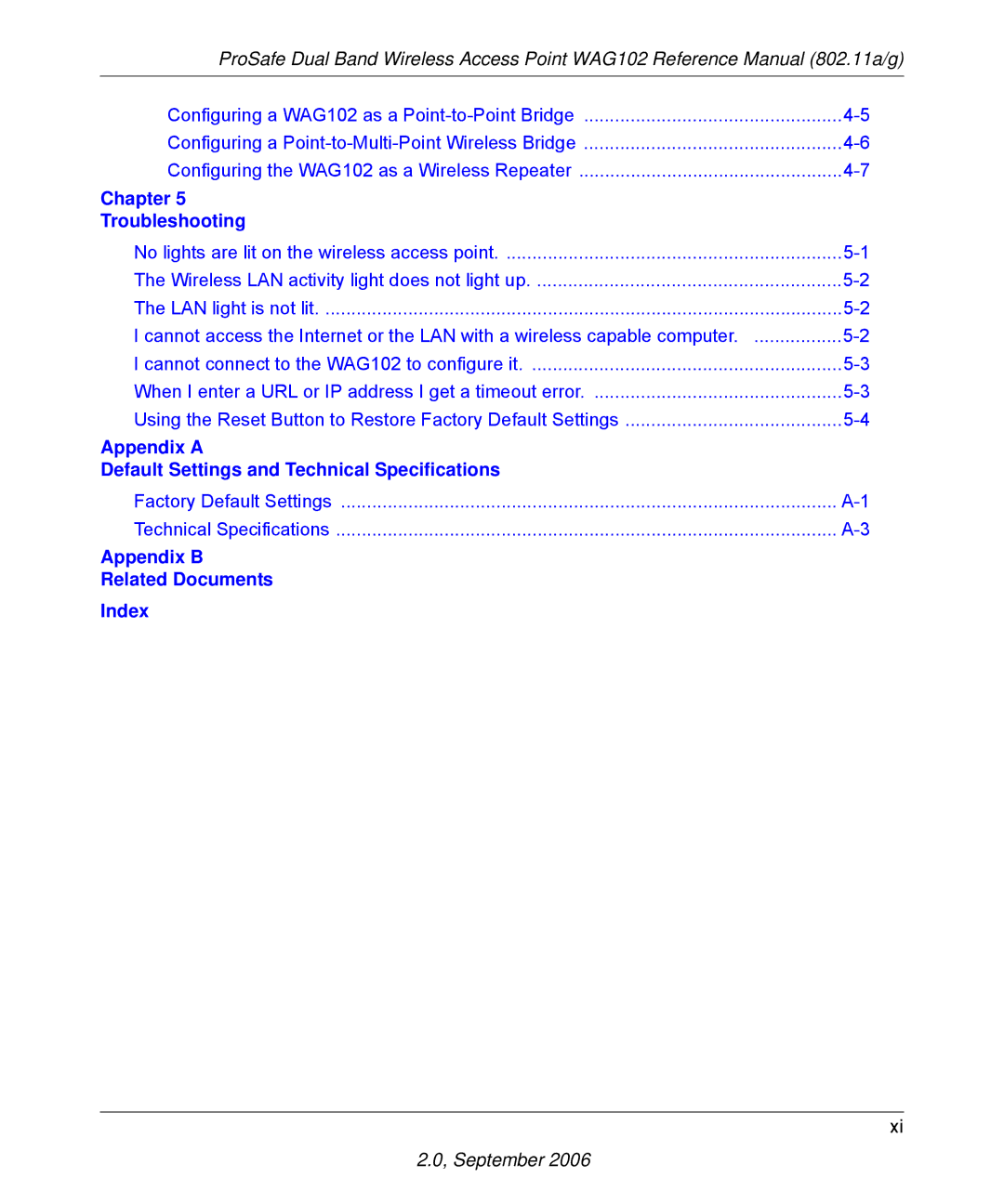 NETGEAR WAG102NA manual Appendix a Default Settings and Technical Specifications 