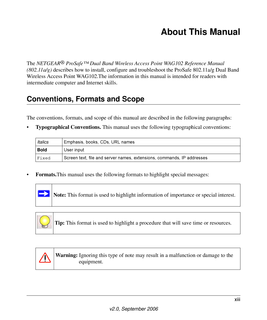 NETGEAR WAG102NA manual About This Manual, Conventions, Formats and Scope 