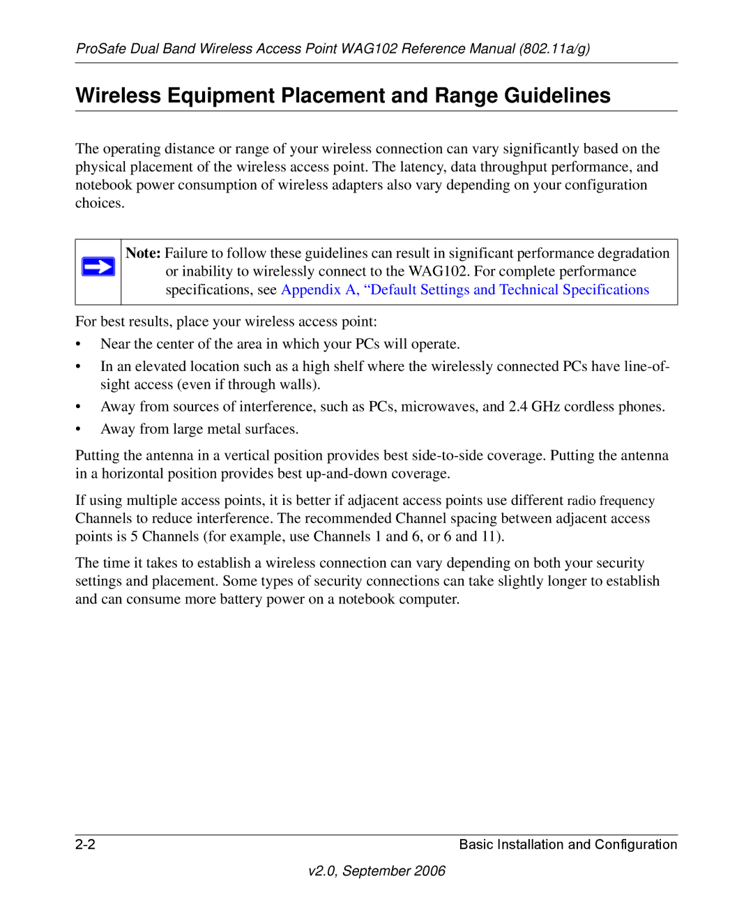 NETGEAR WAG102NA manual Wireless Equipment Placement and Range Guidelines 