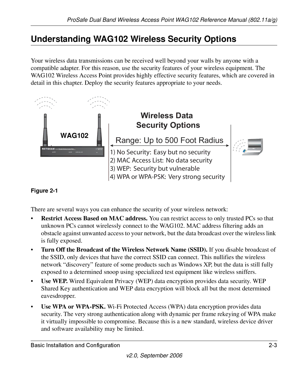 NETGEAR WAG102NA manual Understanding WAG102 Wireless Security Options, LUHOHVVDWD 6HFXULW\2SWLRQV 