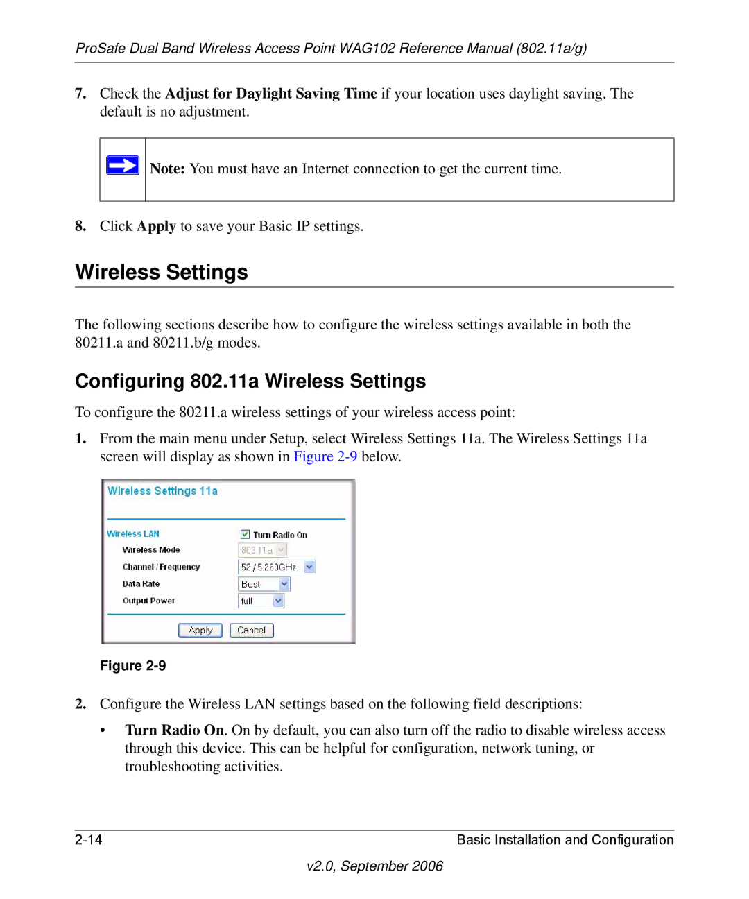 NETGEAR WAG102NA manual Configuring 802.11a Wireless Settings 