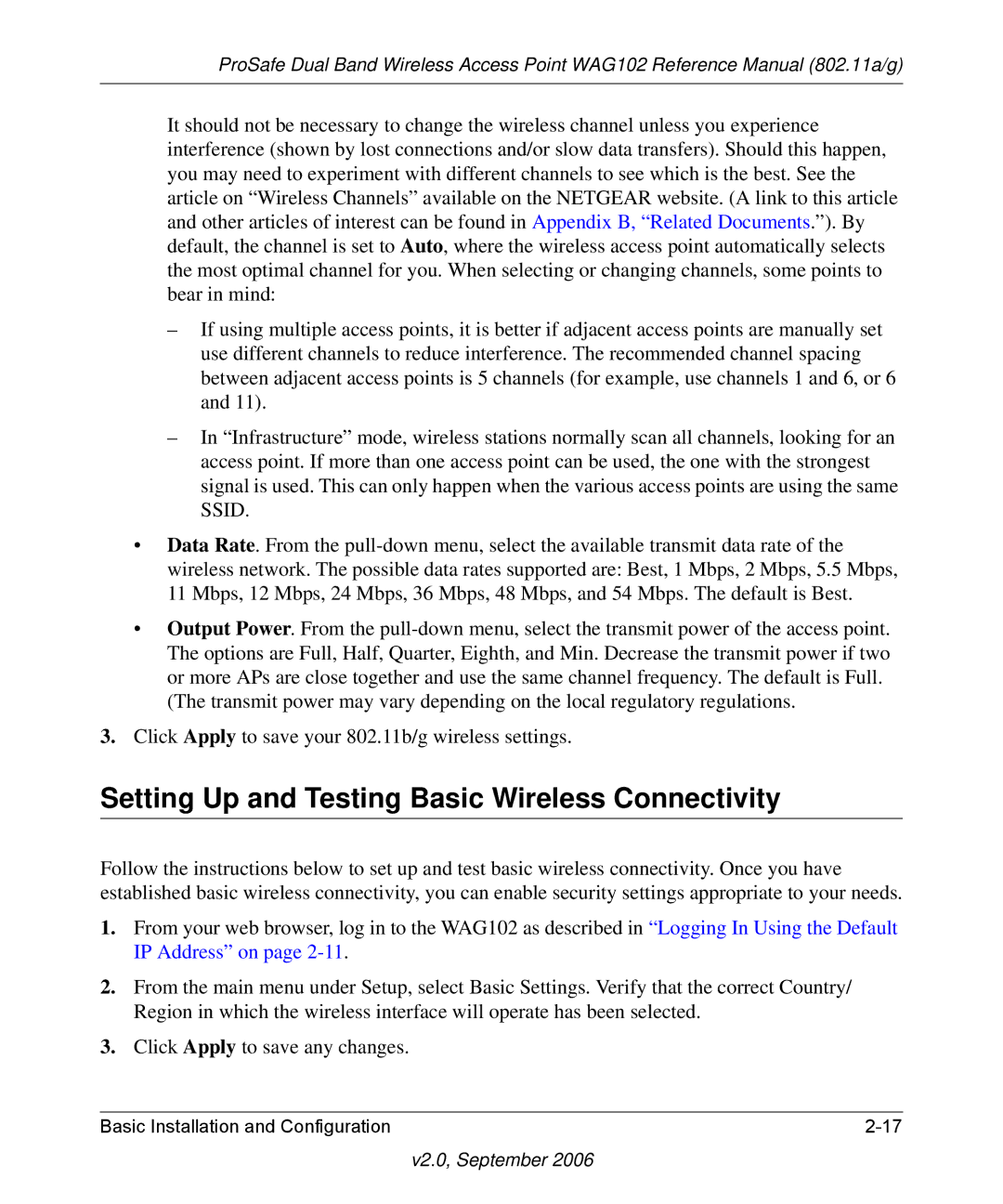 NETGEAR WAG102NA manual Setting Up and Testing Basic Wireless Connectivity 