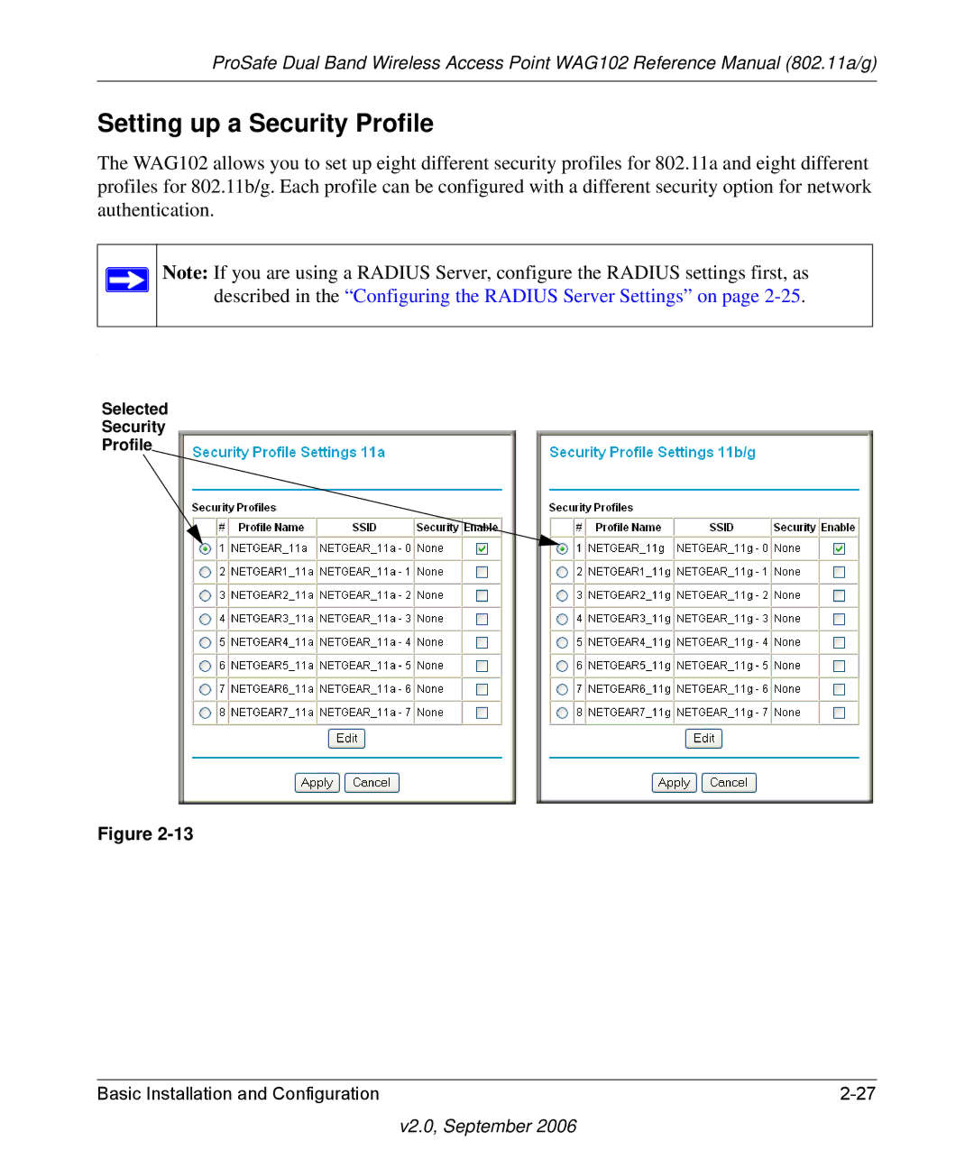 NETGEAR WAG102NA manual Setting up a Security Profile 