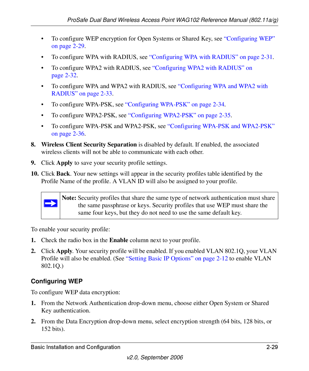 NETGEAR WAG102NA manual Configuring WEP 