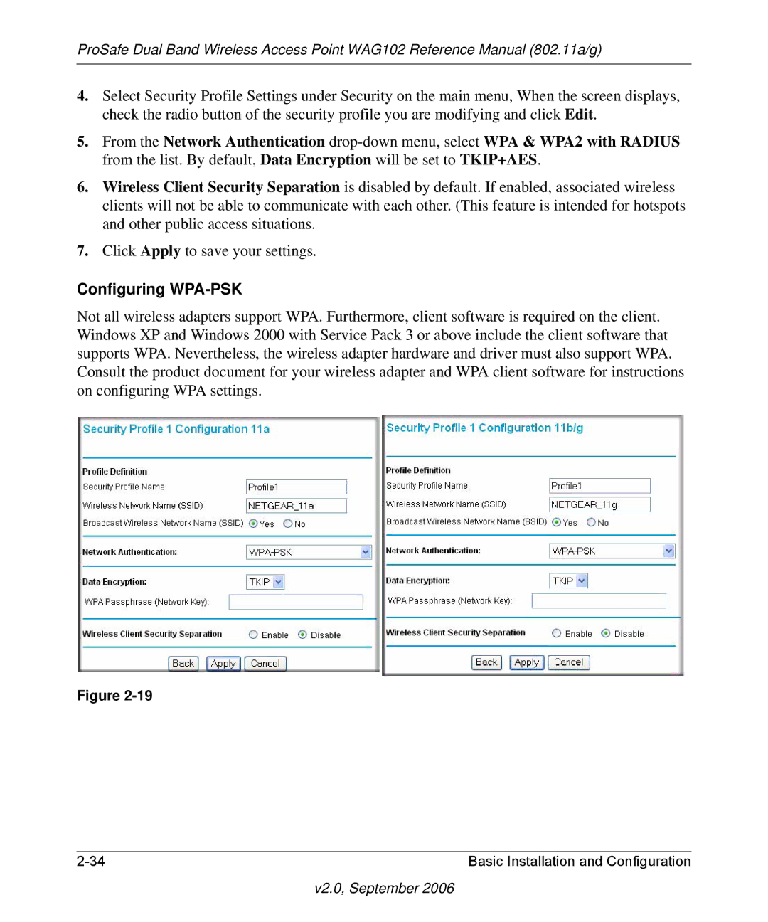 NETGEAR WAG102NA manual Configuring WPA-PSK 