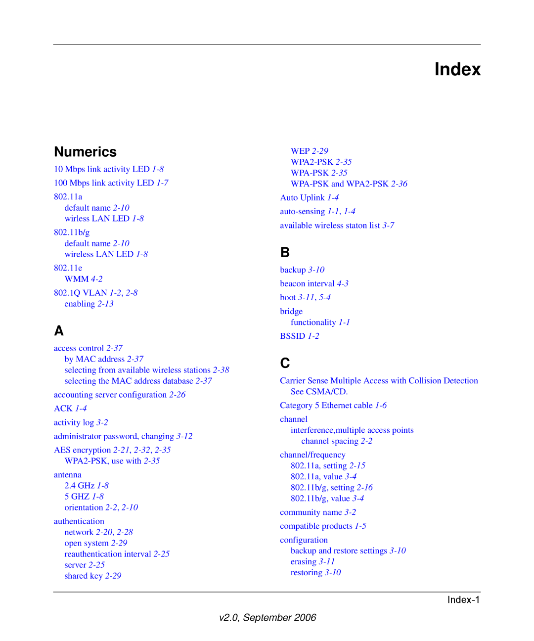 NETGEAR WAG102NA manual Index, Numerics 