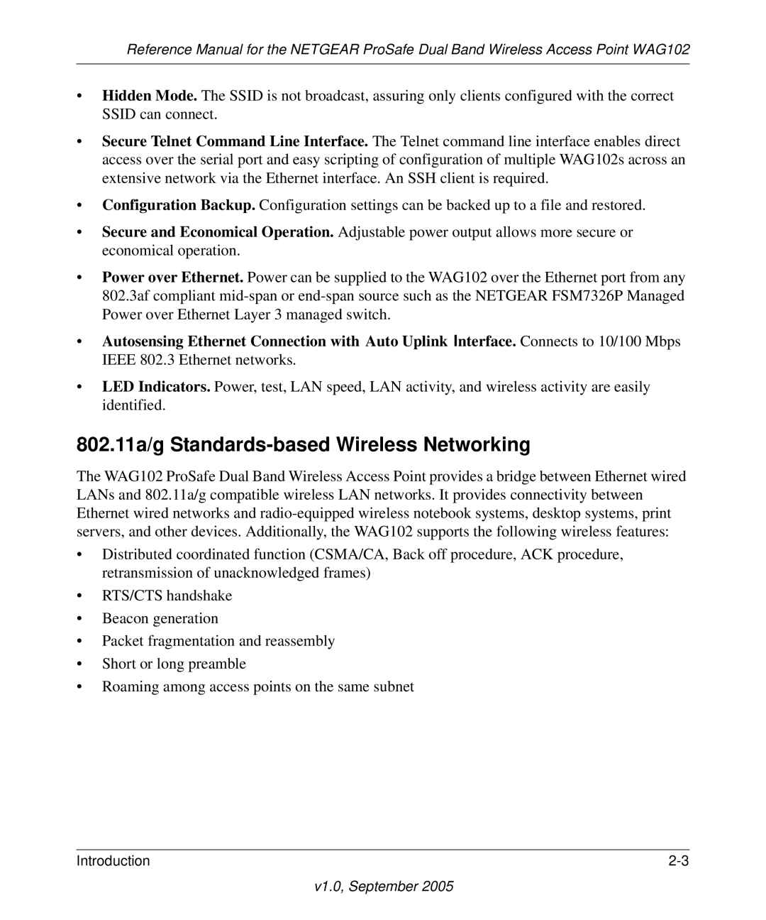 NETGEAR WAG102 manual 802.11a/g Standards-based Wireless Networking 