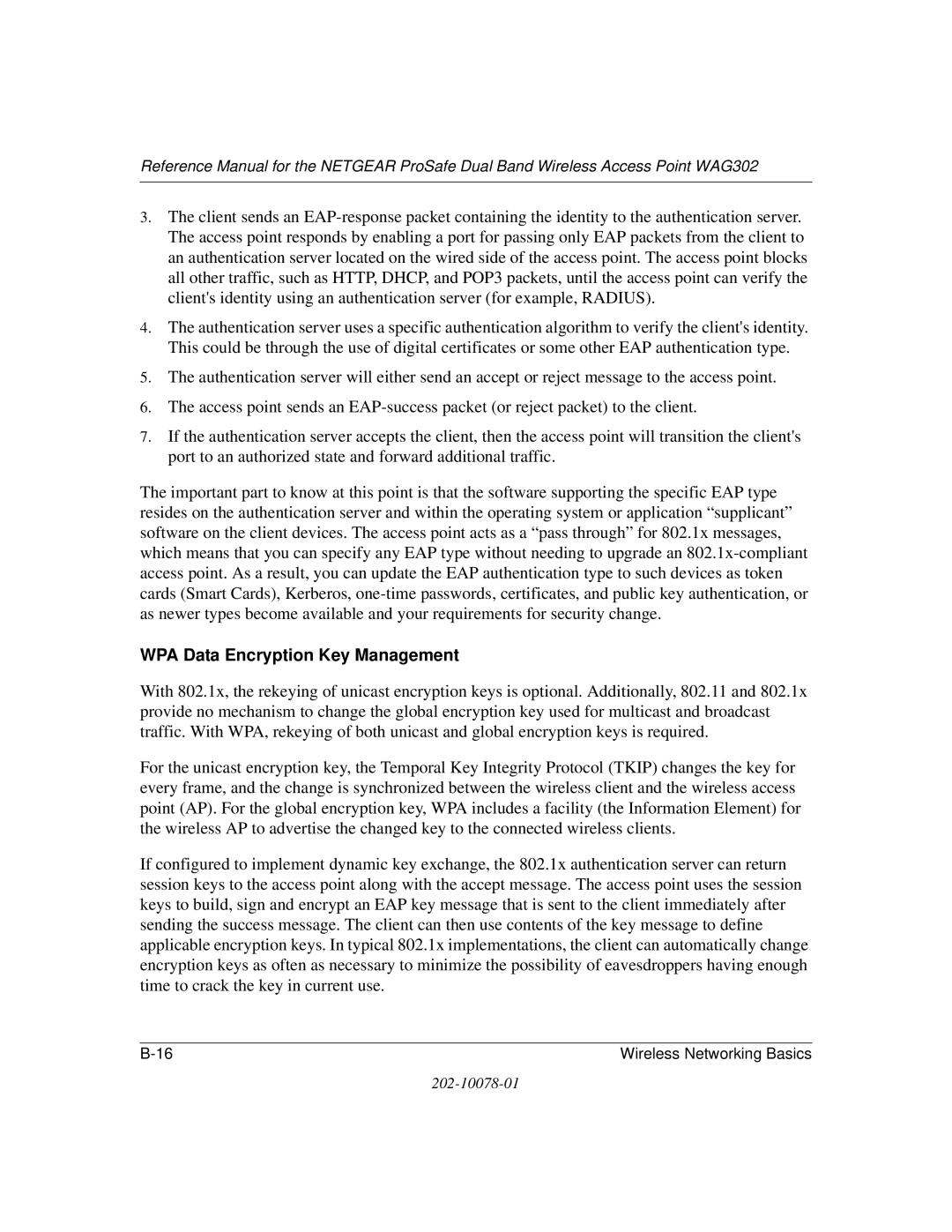 NETGEAR WAG302 manual WPA Data Encryption Key Management 