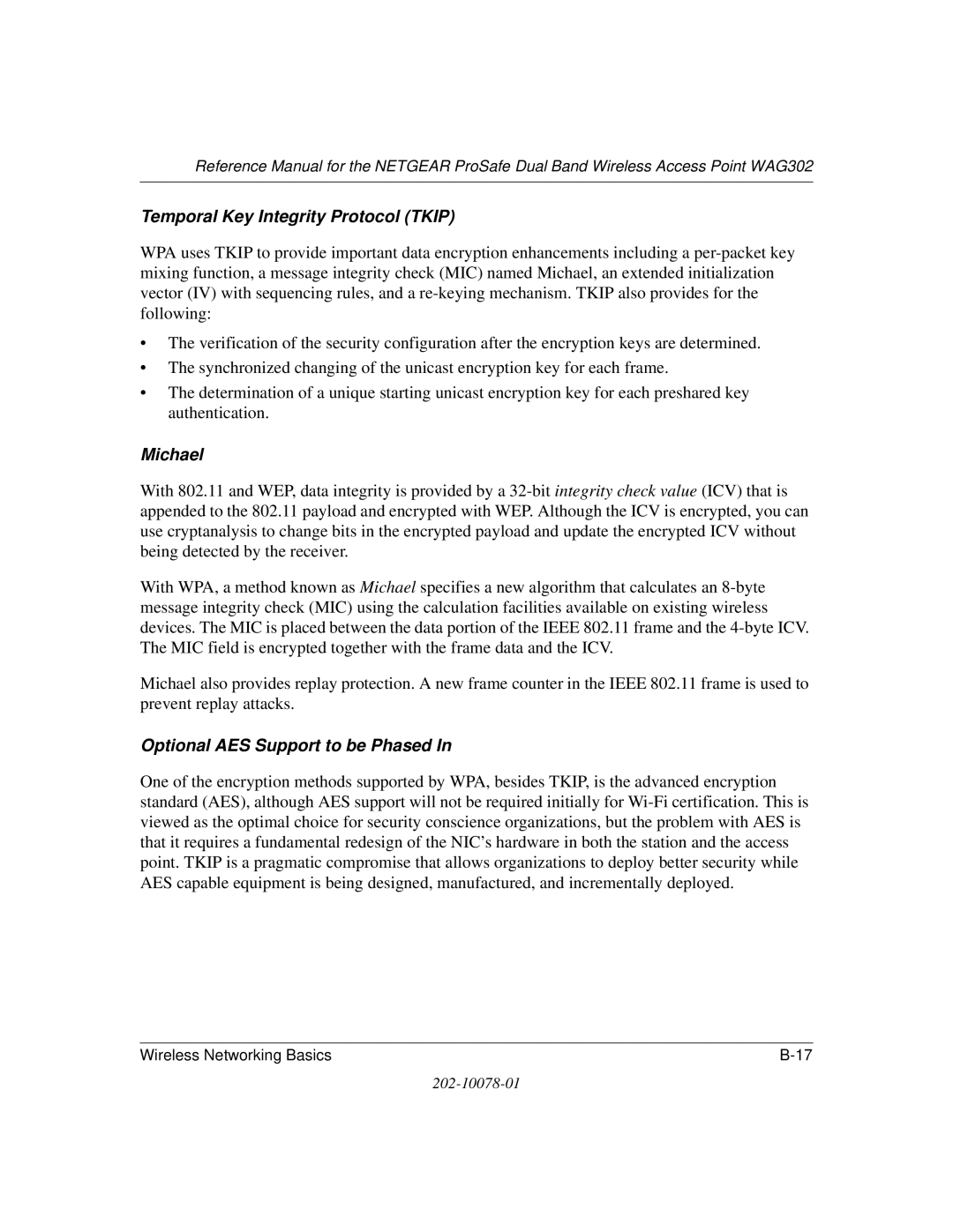 NETGEAR WAG302 manual Temporal Key Integrity Protocol Tkip 