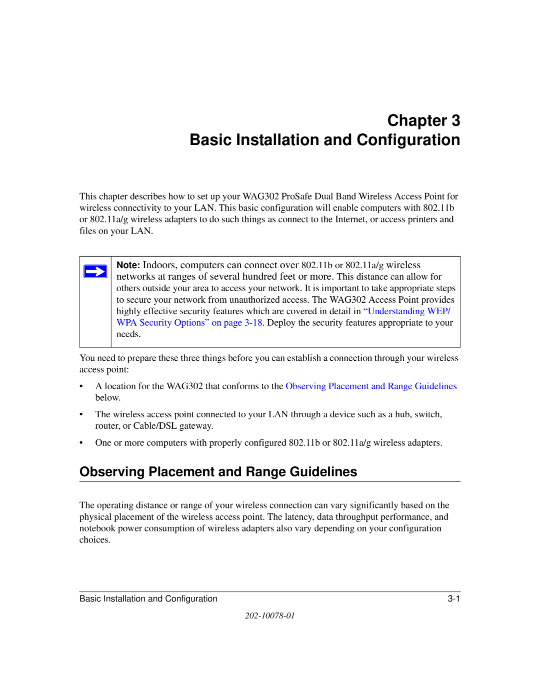 NETGEAR WAG302 manual Chapter Basic Installation and Configuration, Observing Placement and Range Guidelines 