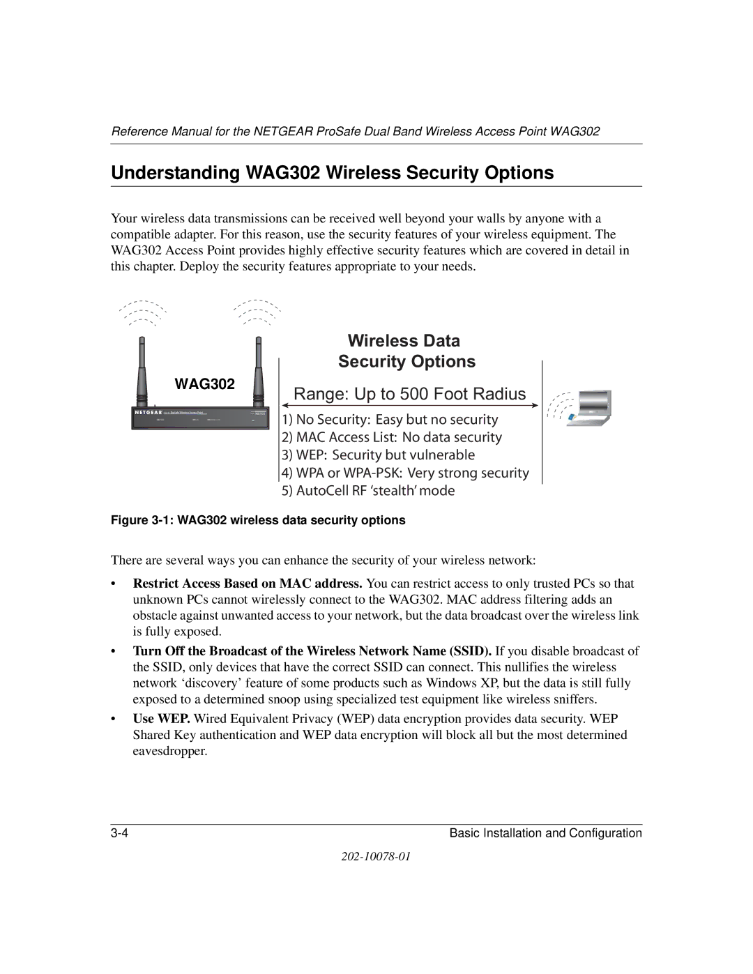 NETGEAR manual Understanding WAG302 Wireless Security Options, LUHOHVVDWD 6HFXULW\2SWLRQV 