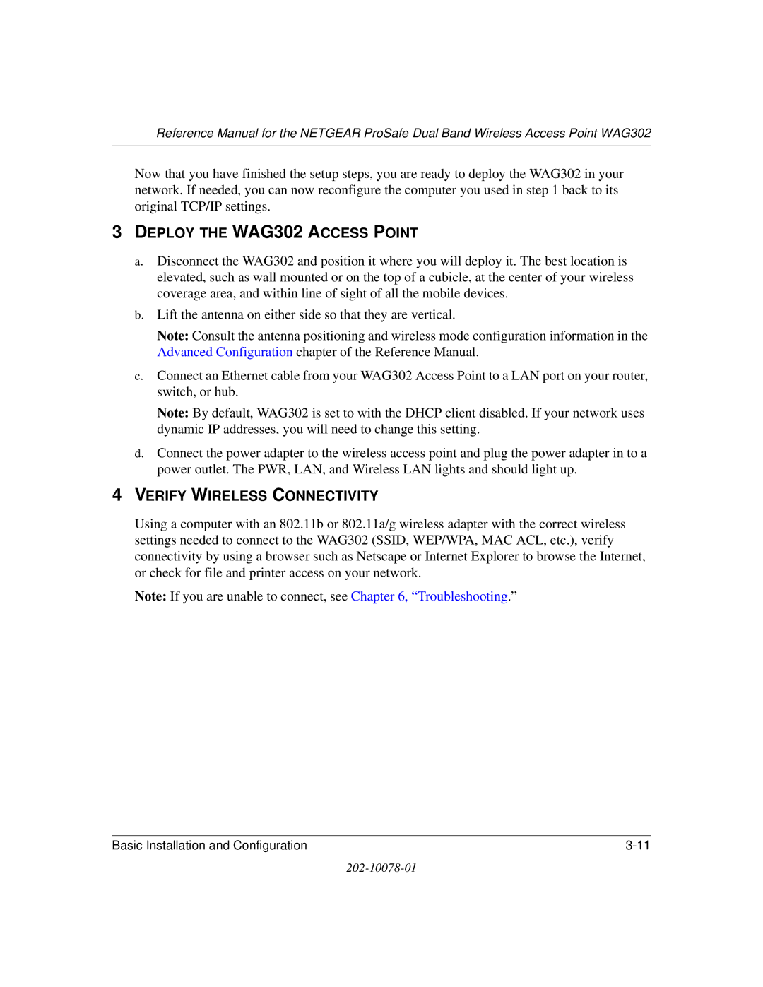 NETGEAR manual Deploy the WAG302 Access Point 