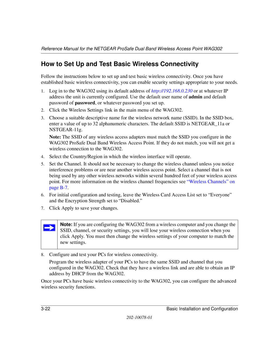 NETGEAR WAG302 manual How to Set Up and Test Basic Wireless Connectivity 