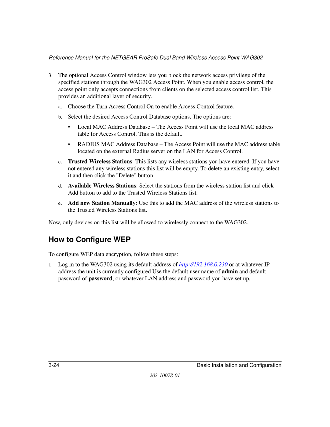 NETGEAR WAG302 manual How to Configure WEP 