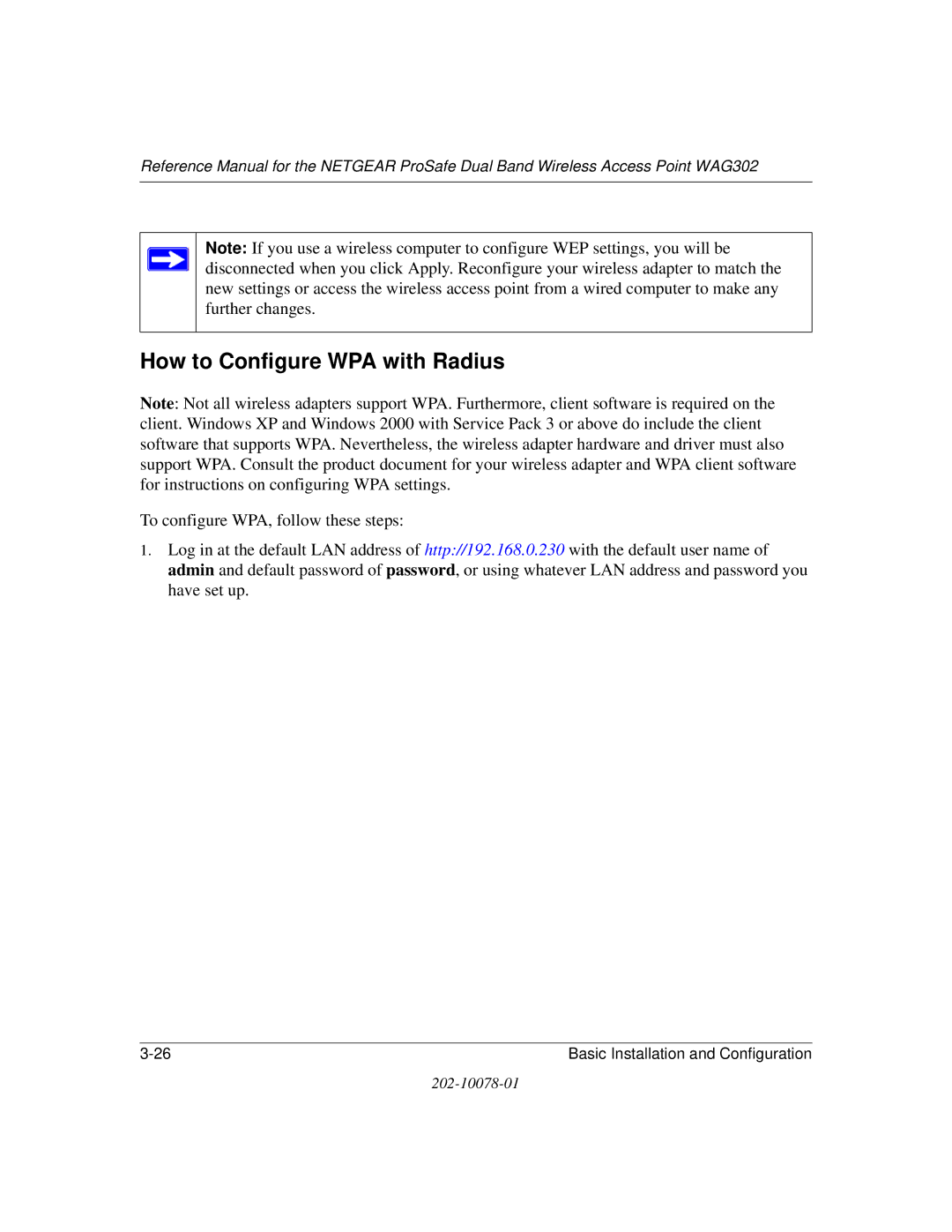 NETGEAR WAG302 manual How to Configure WPA with Radius 