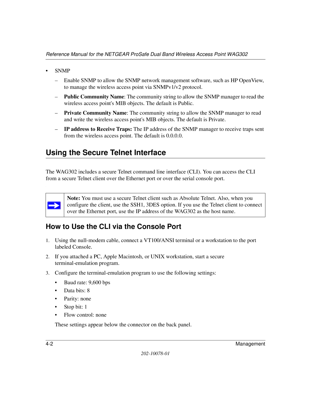 NETGEAR WAG302 manual Using the Secure Telnet Interface, How to Use the CLI via the Console Port 