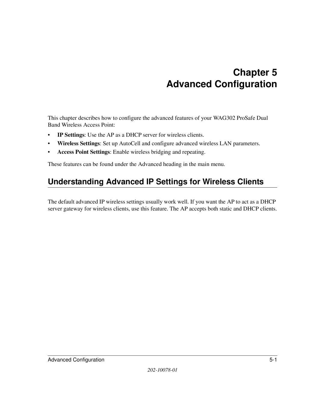 NETGEAR WAG302 manual Chapter Advanced Configuration, Understanding Advanced IP Settings for Wireless Clients 