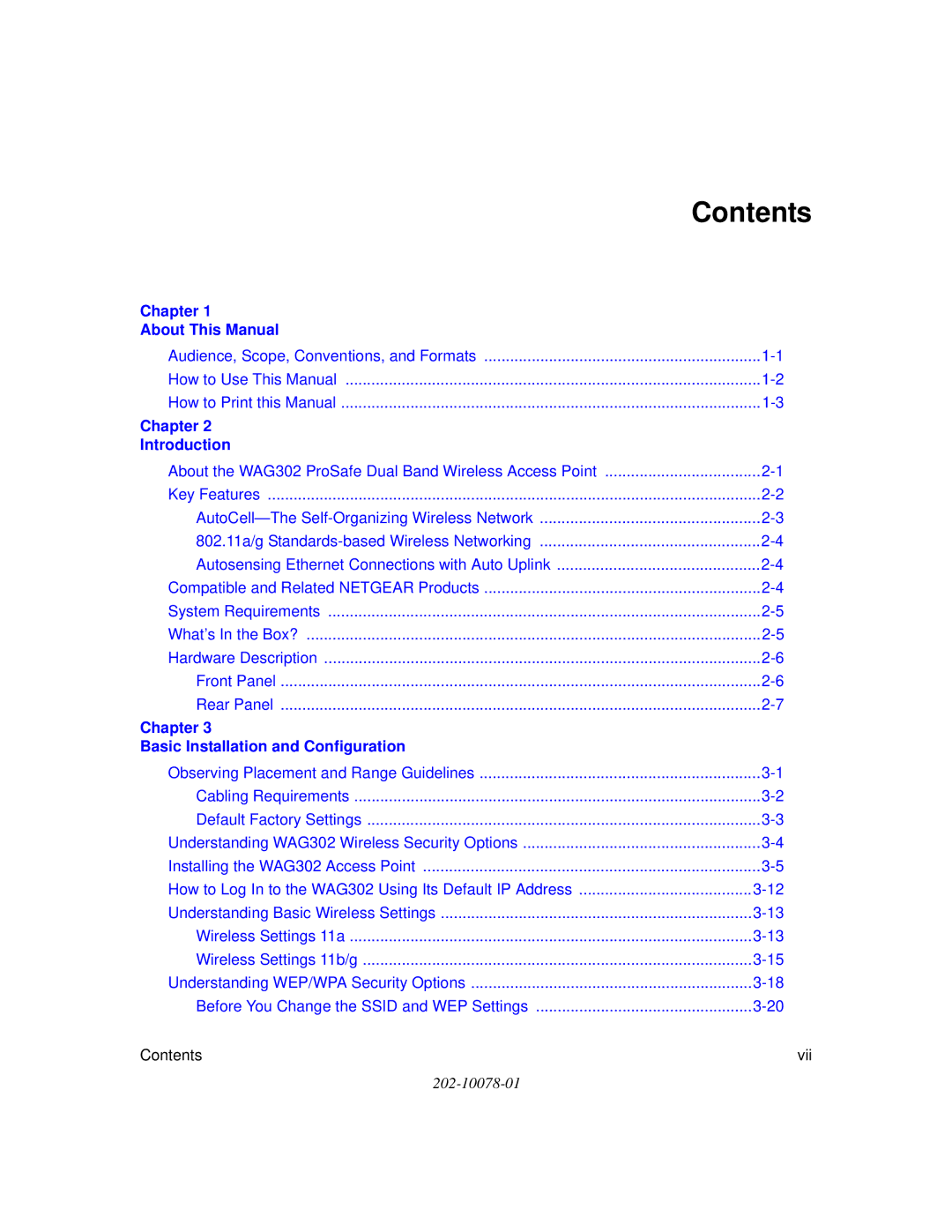 NETGEAR WAG302 manual Contents 