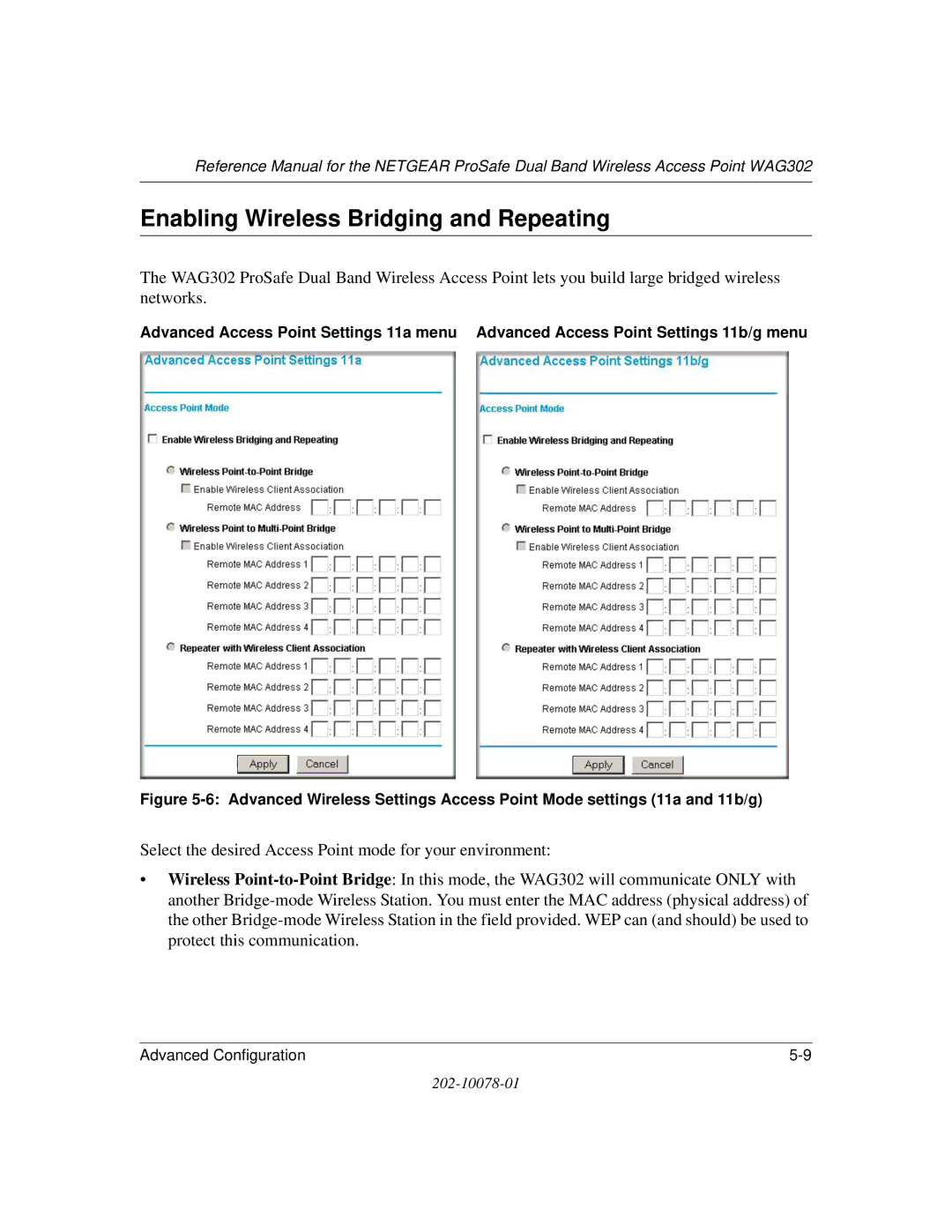 NETGEAR WAG302 manual Enabling Wireless Bridging and Repeating 