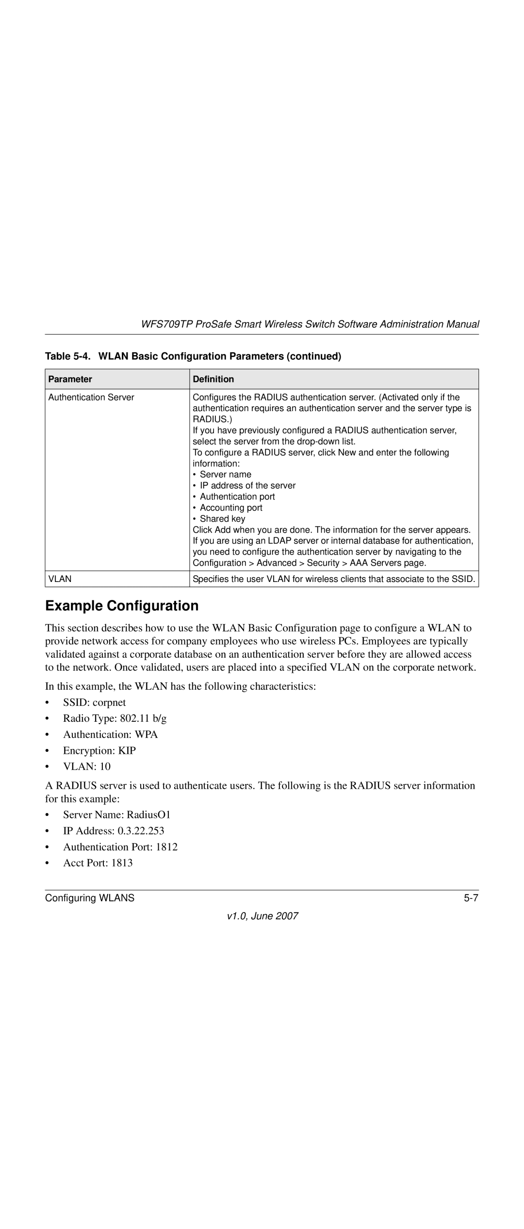 NETGEAR WFS709TP-100NAS manual Example Configuration, Parameter Definition 