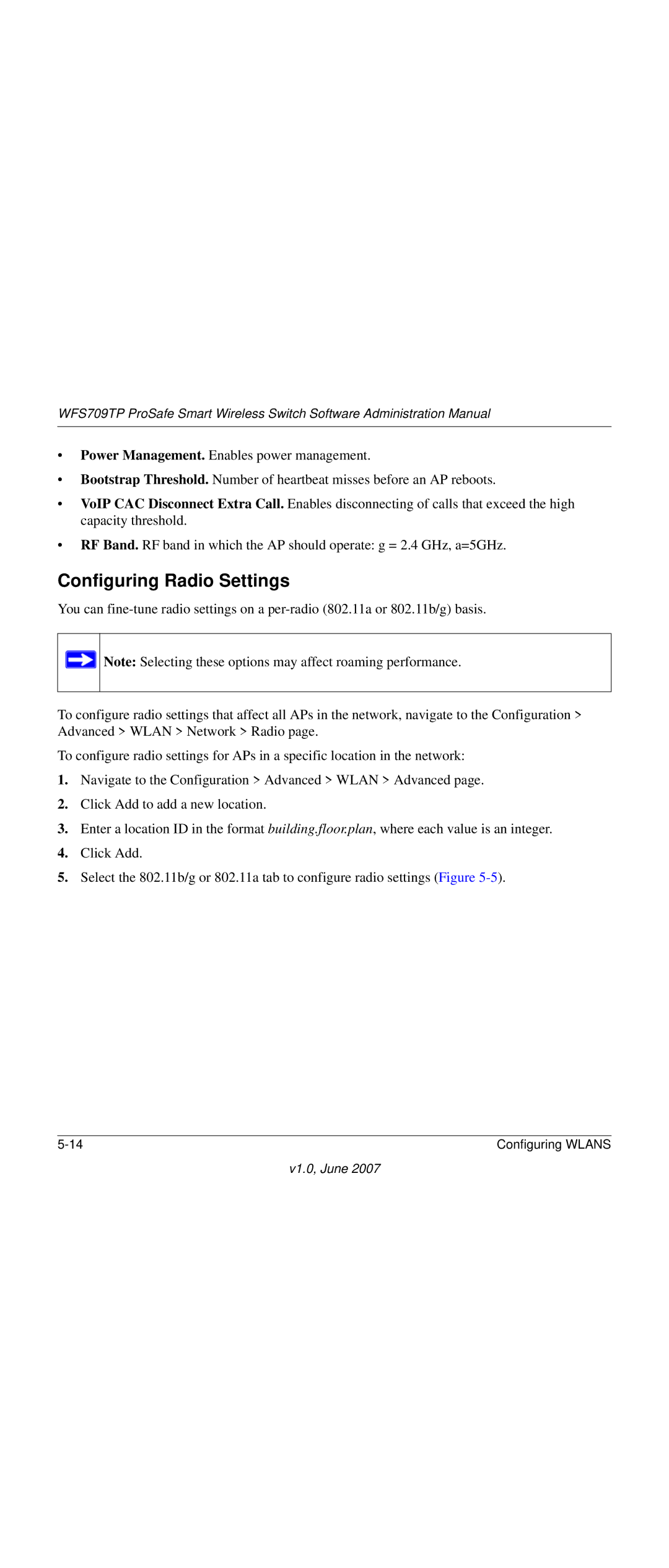 NETGEAR WFS709TP-100NAS manual Configuring Radio Settings 