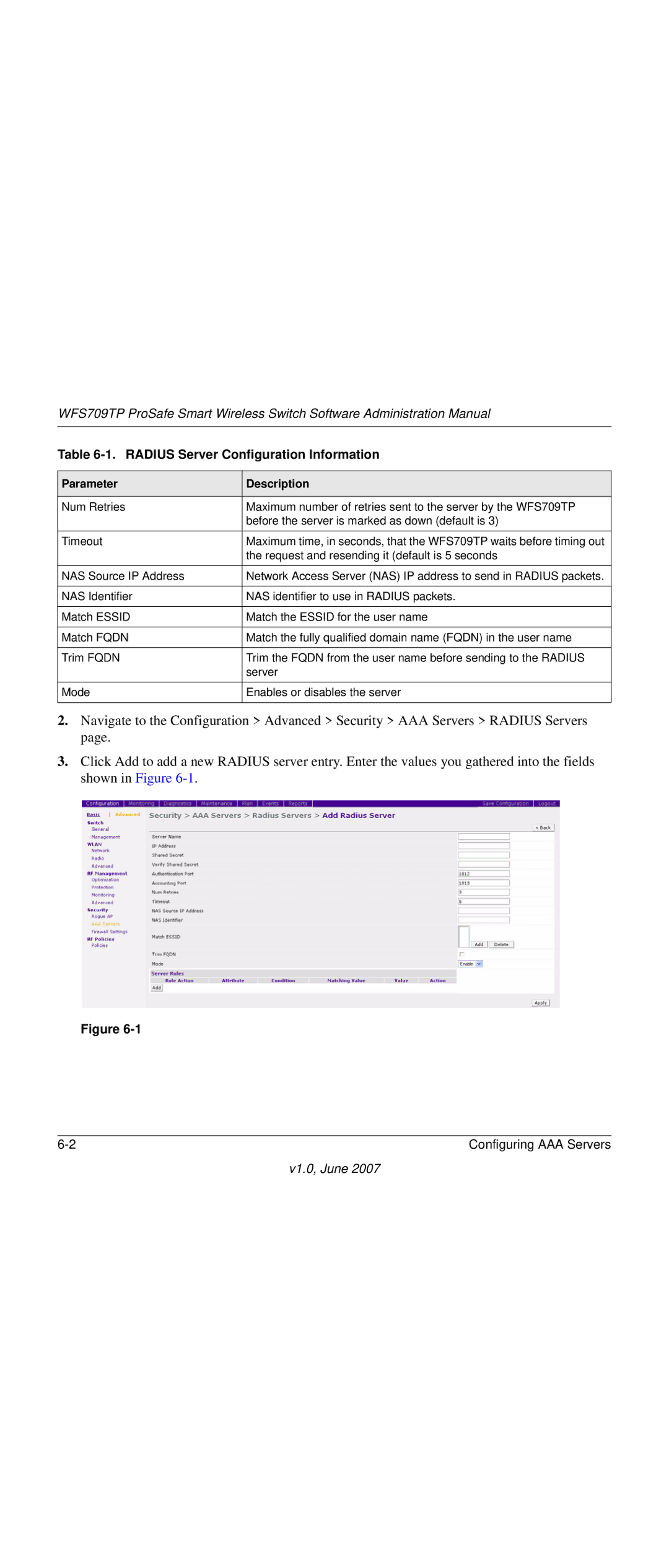 NETGEAR WFS709TP-100NAS manual Configuring AAA Servers 