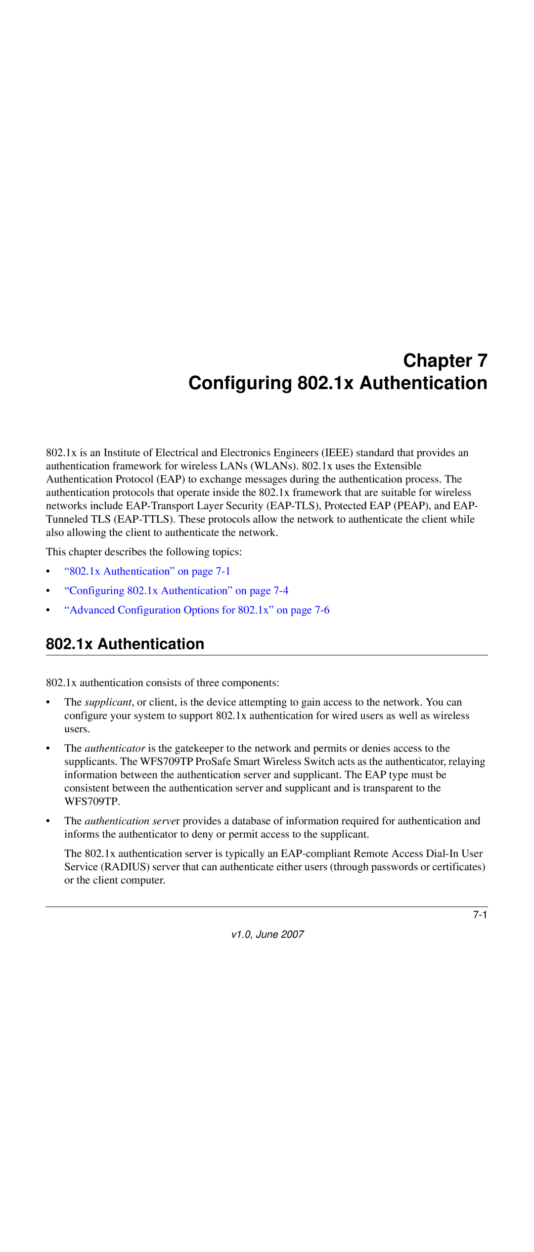 NETGEAR WFS709TP-100NAS manual Chapter Configuring 802.1x Authentication 