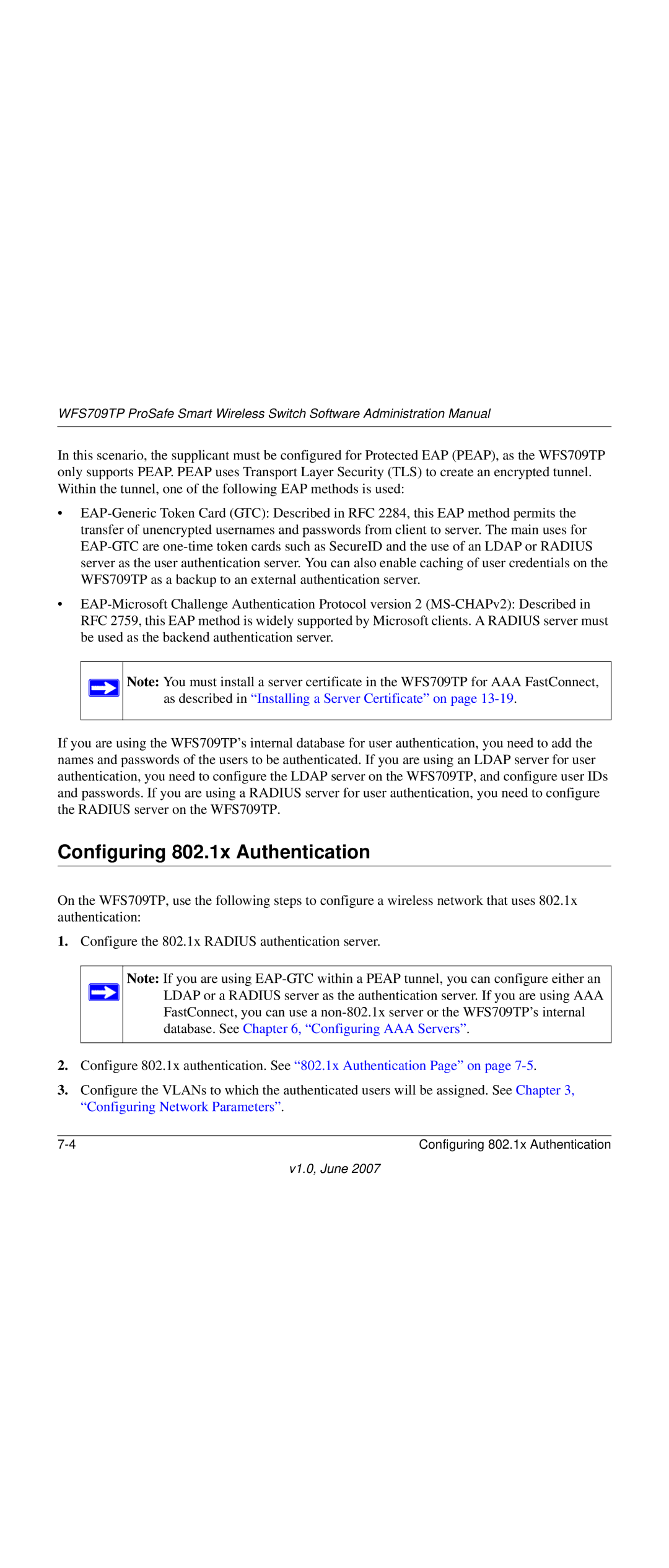 NETGEAR WFS709TP-100NAS manual Configuring 802.1x Authentication 